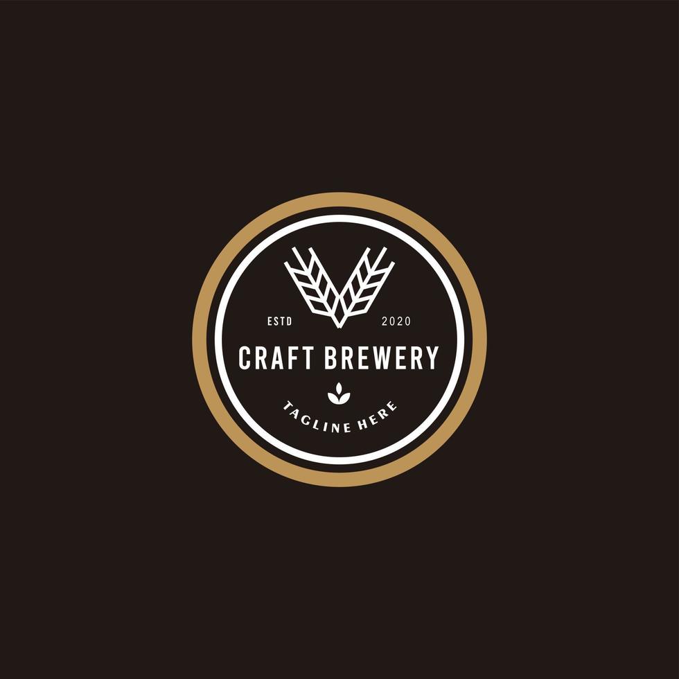 Brewery beer label circle logo design of craft beer, emblems for beer house, bar, pub, brewing company, brewery, tavern on the black vector illustration