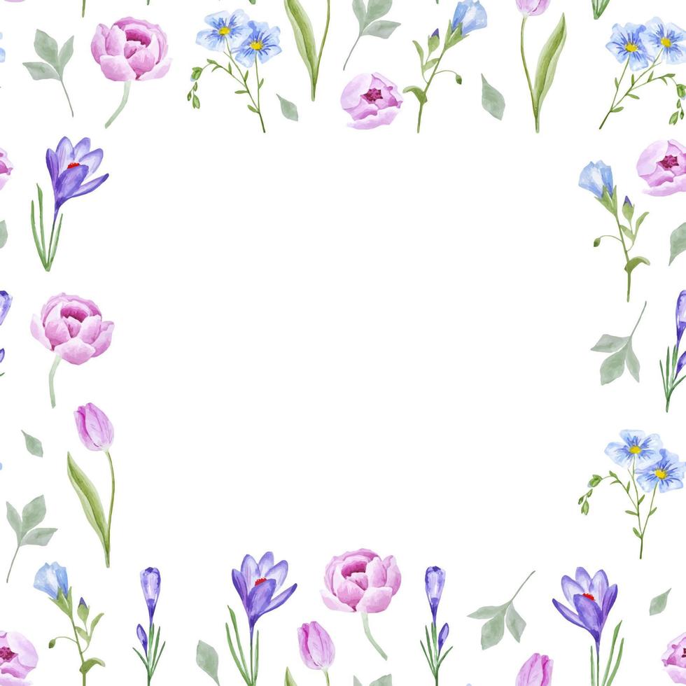 Cute watercolor flowers frame watercolor for napkins, fabric, decor, invitations vector