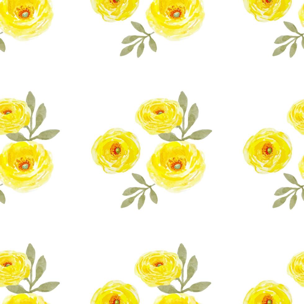 Watercolor seamless flora pattern with yellow ranunculuses and leaves for wallpaper, fabric, decor vector