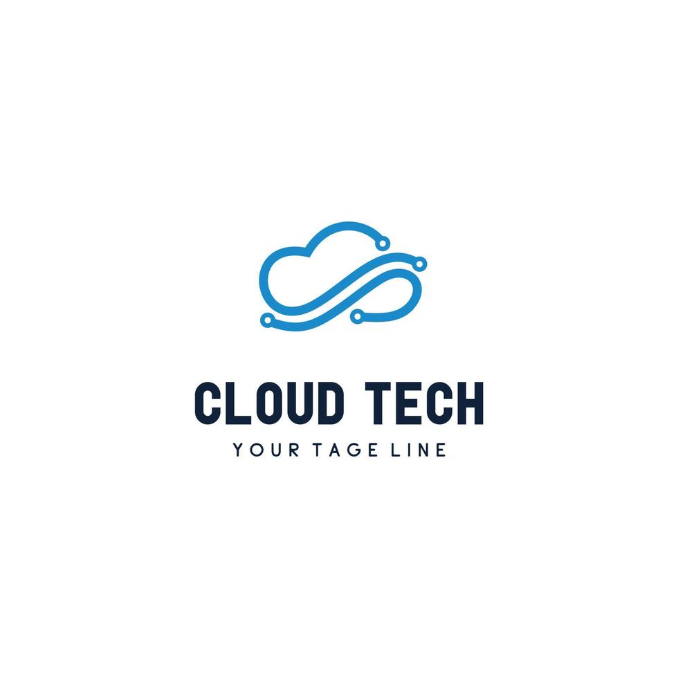 Cloud tech technology power data line art logo design icon vector