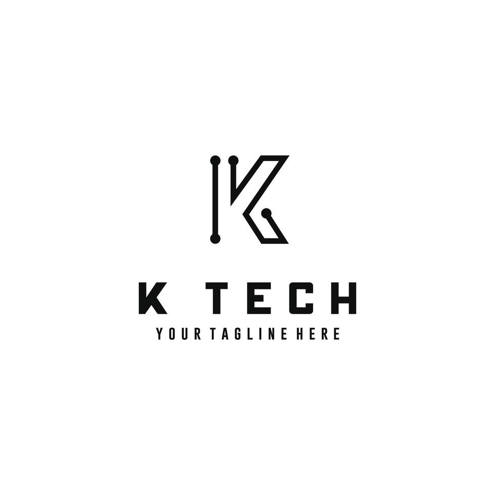 concepto de diseño de logotipo de letra de línea k tech. plantilla de emblema de alfabeto de línea creativa. símbolo gráfico de identidad empresarial corporativa. elemento gráfico vectorial vector