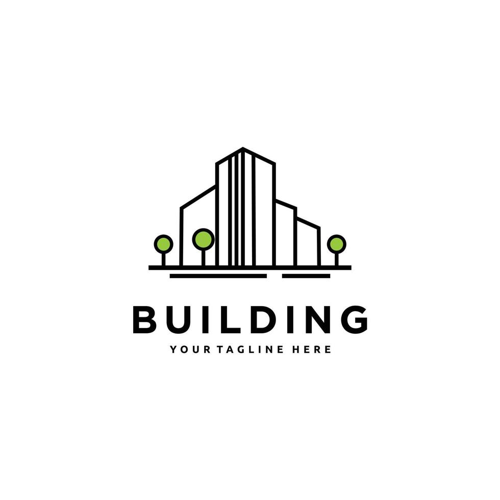 Building landmarks urban city line art logo design vector