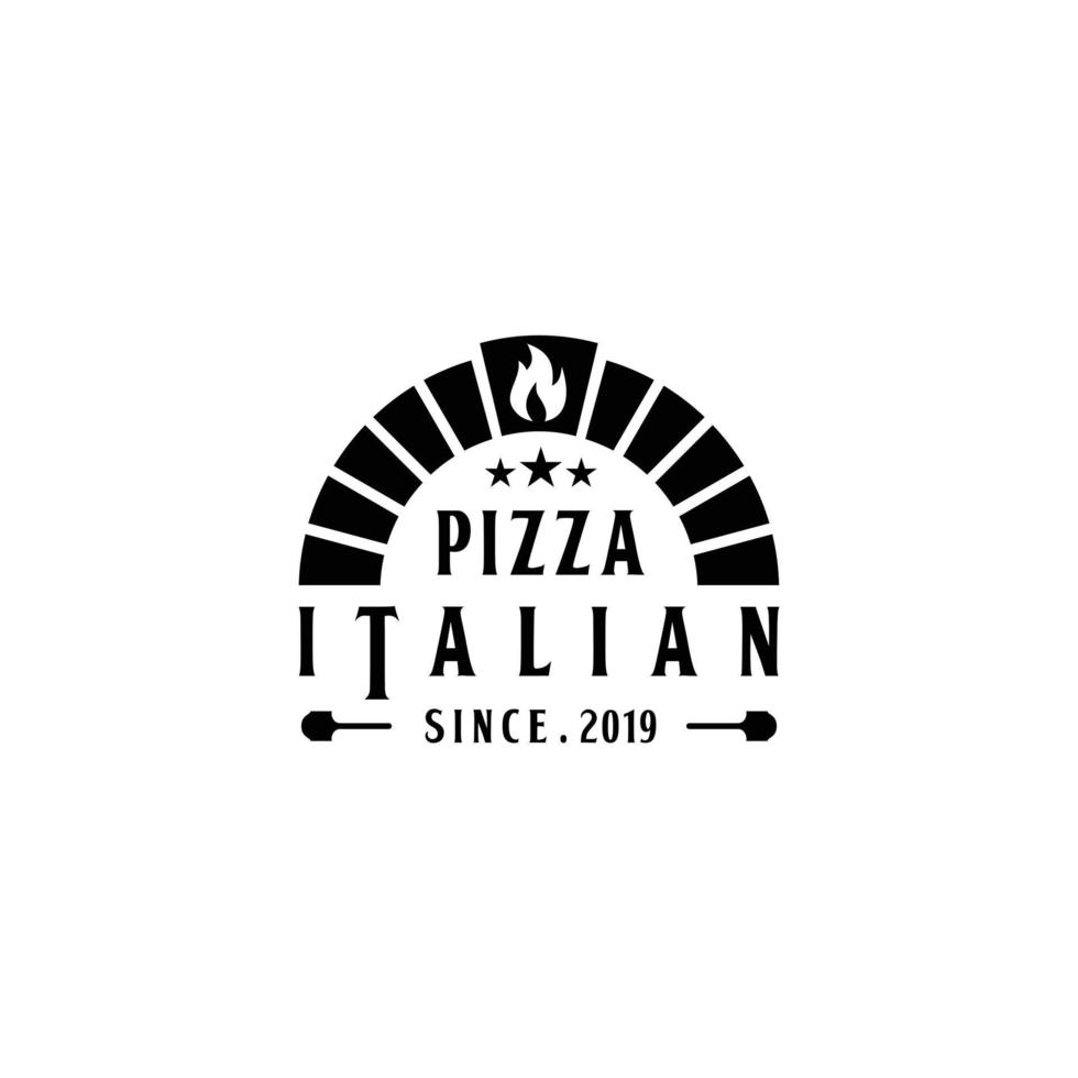 horno de ladrillos de leña con pala un diseño de logotipo de pizza vector