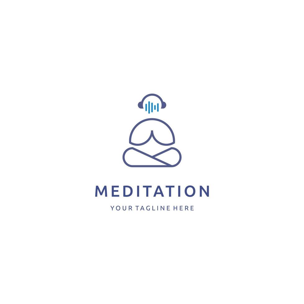 Meditation yoga line art people wave music logo design vector