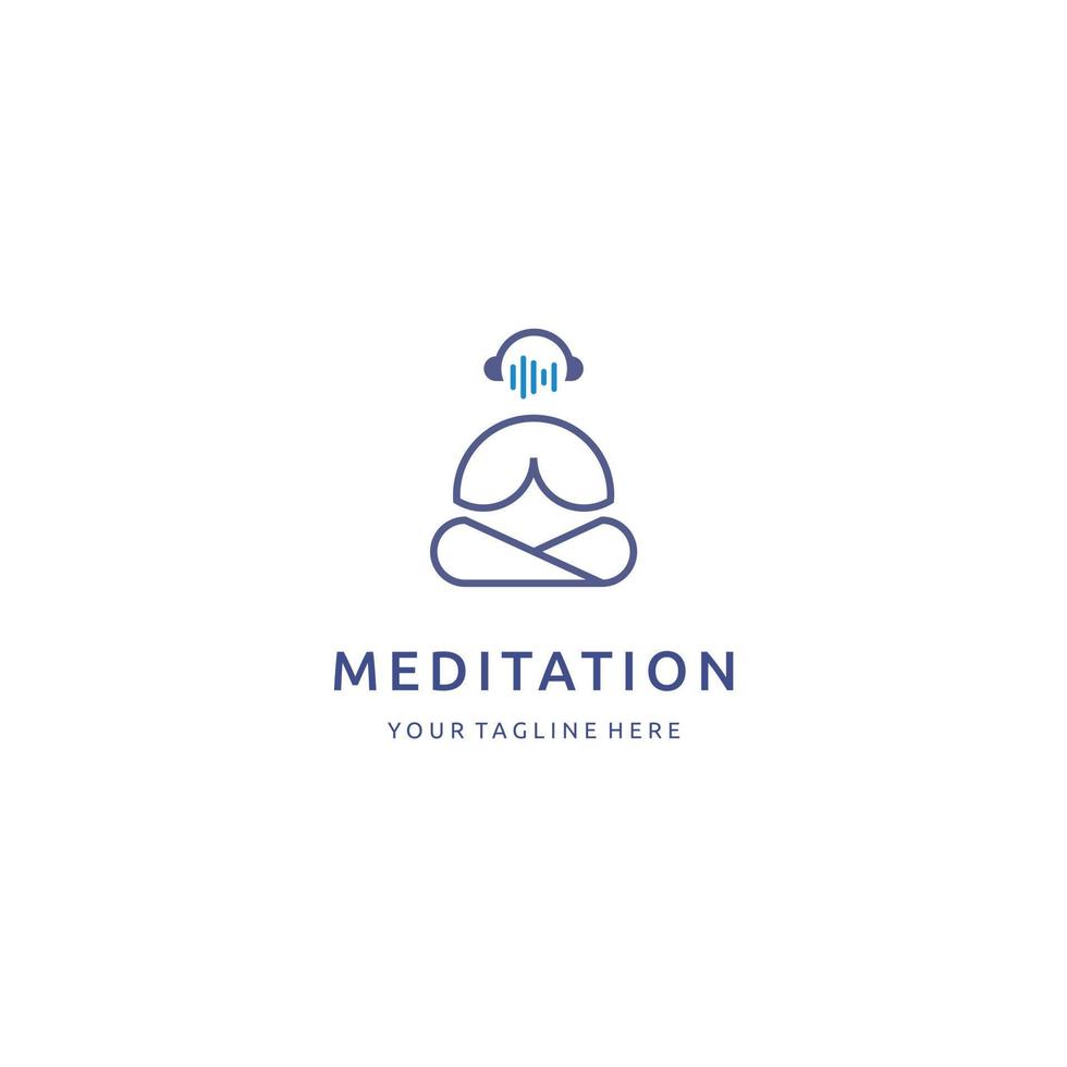 Meditation yoga line art people wave music logo design vector