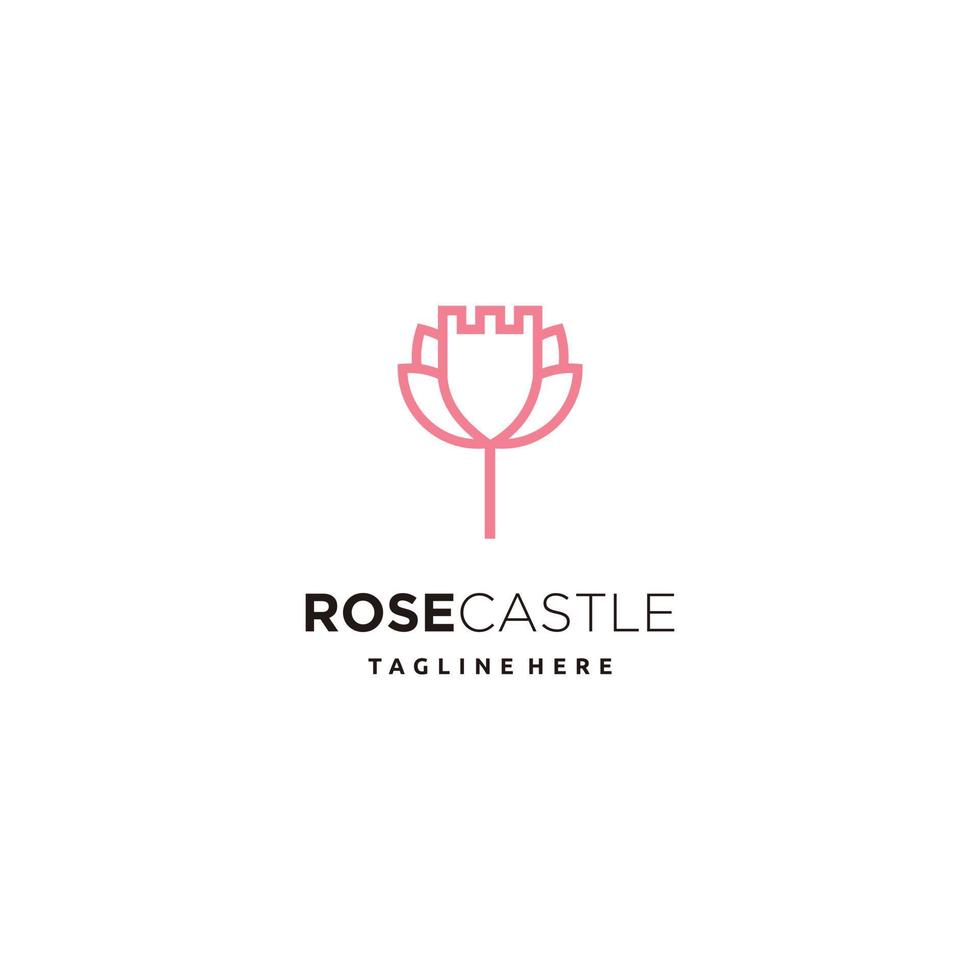 Flower castle shield line art logo design illustration vector