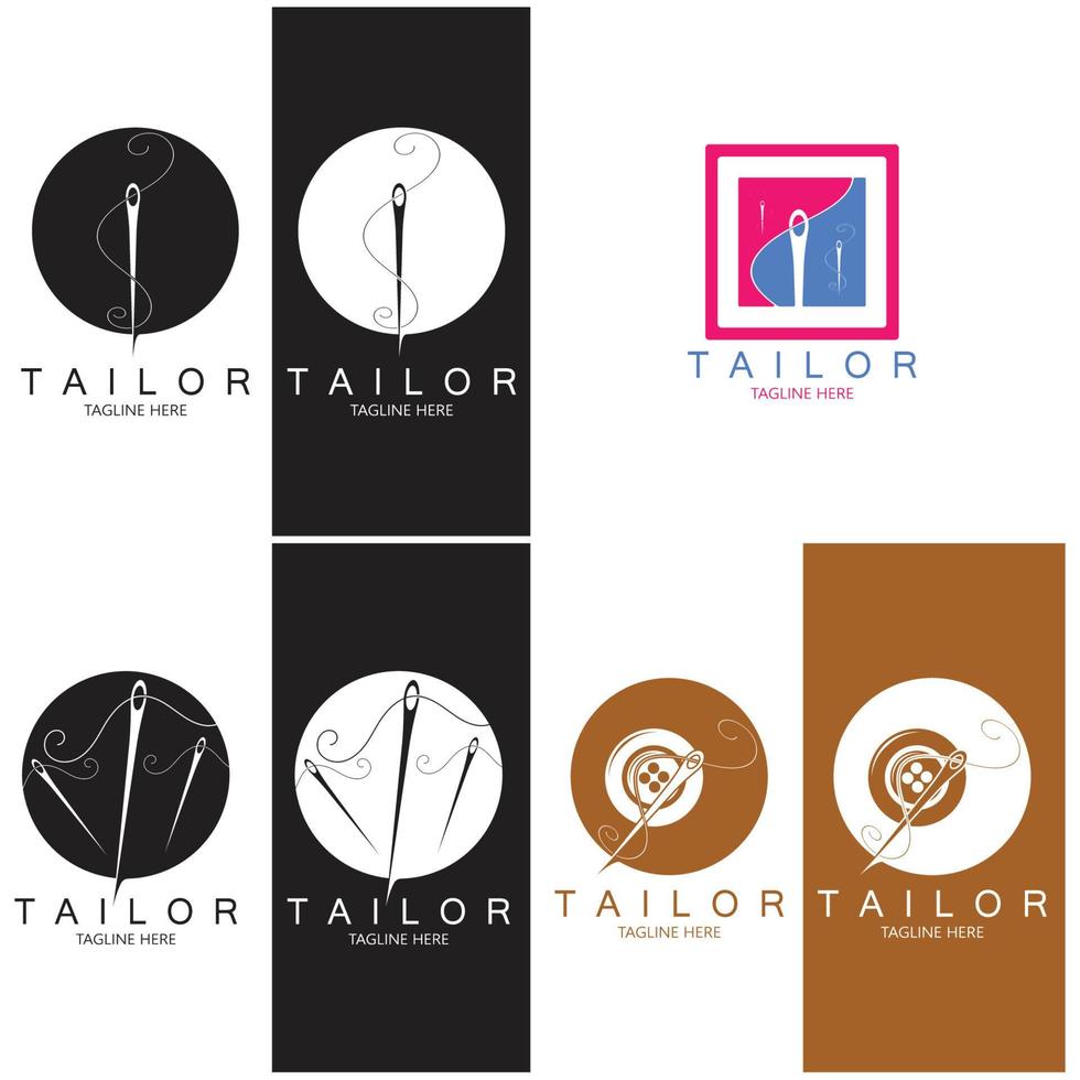 combinación de plantilla de ilustración de icono de logotipo a medida de botones para ropa, hilo y máquina de coser, para diseño de productos de ropa, empresas de convección, moda en forma vectorial vector