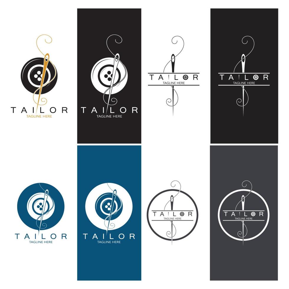 combinación de plantilla de ilustración de icono de logotipo a medida de botones para ropa, hilo y máquina de coser, para diseño de productos de ropa, empresas de convección, moda en forma vectorial vector