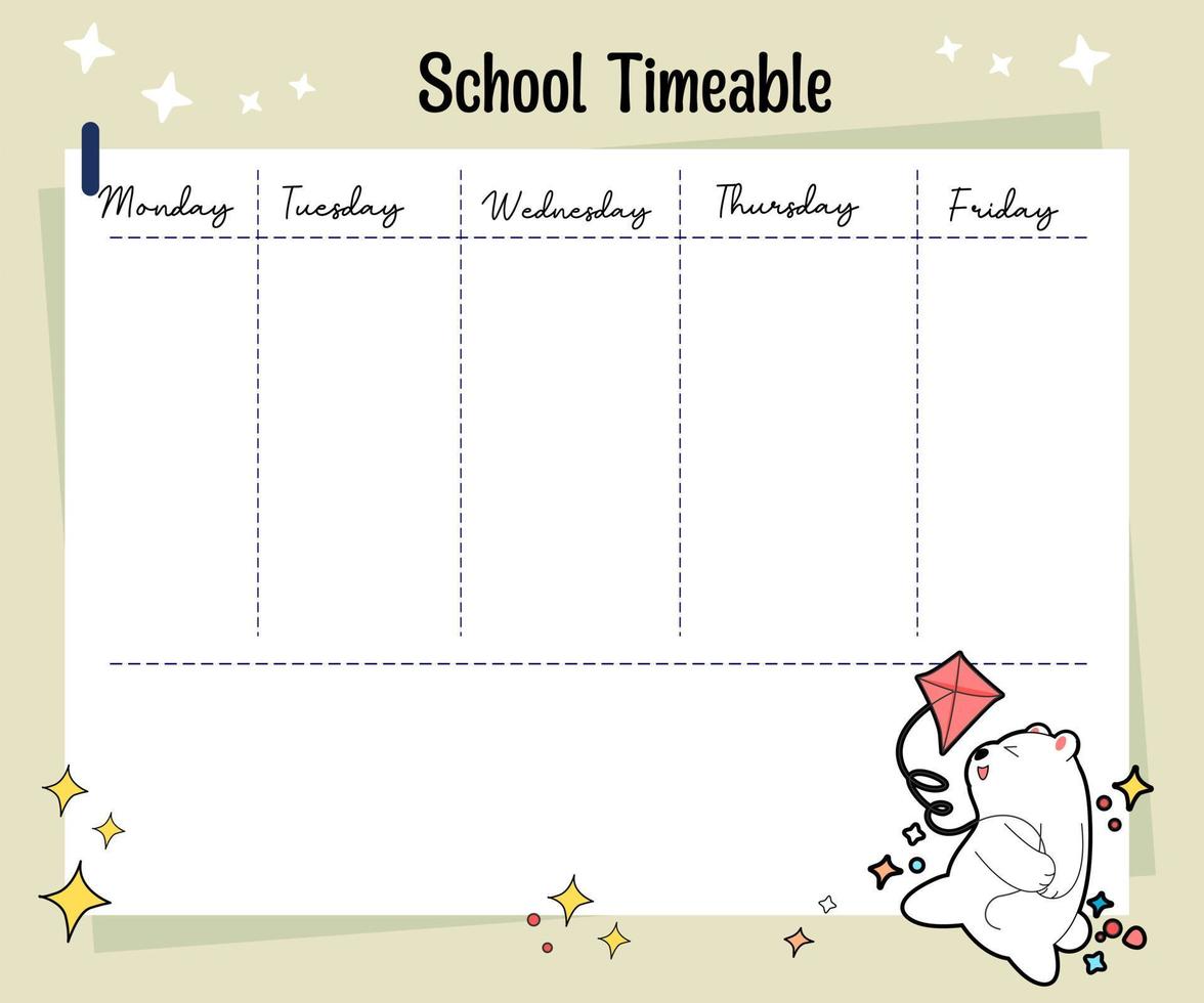 kawaii bear weekly planner vector
