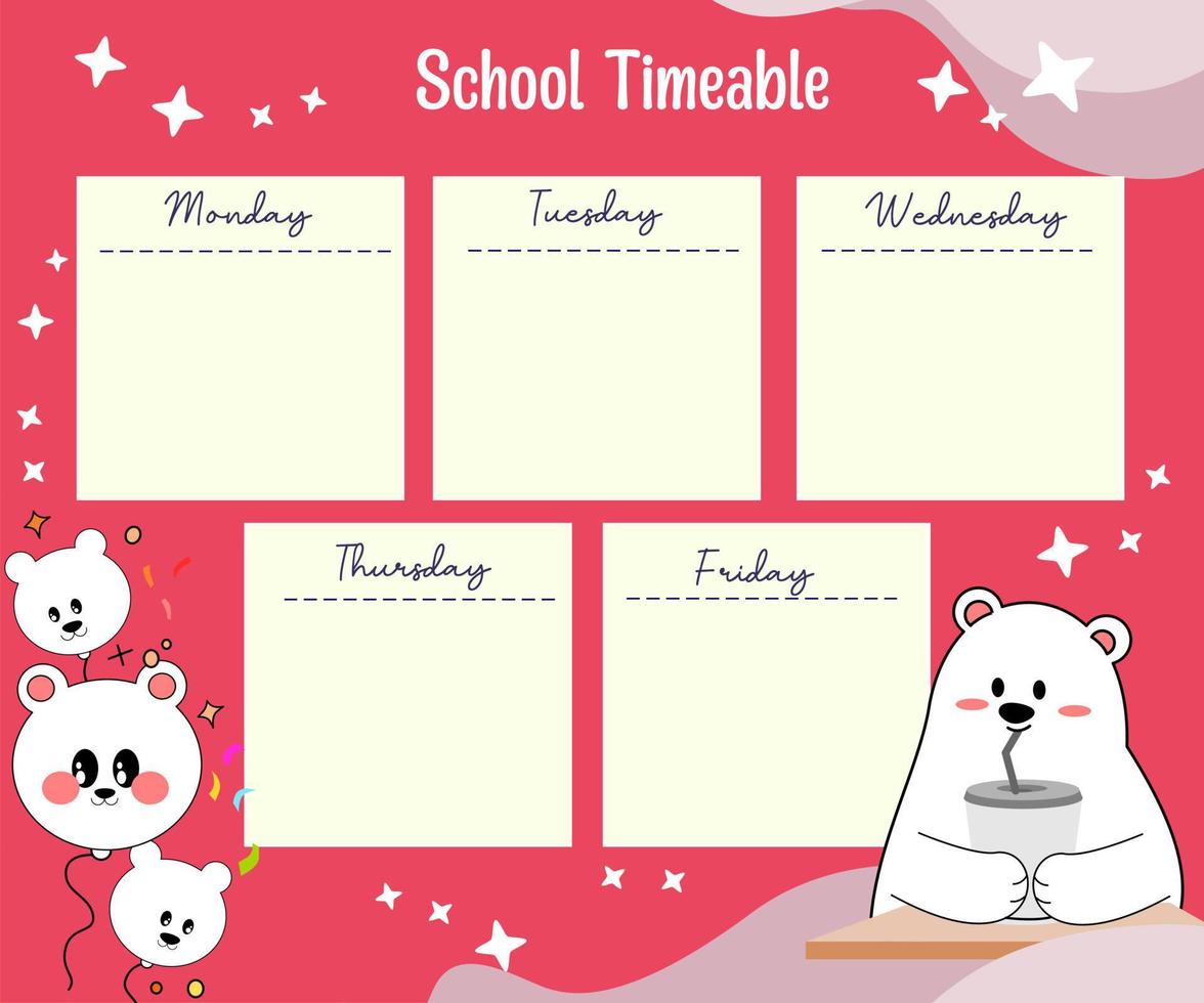kawaii bear weekly planner vector