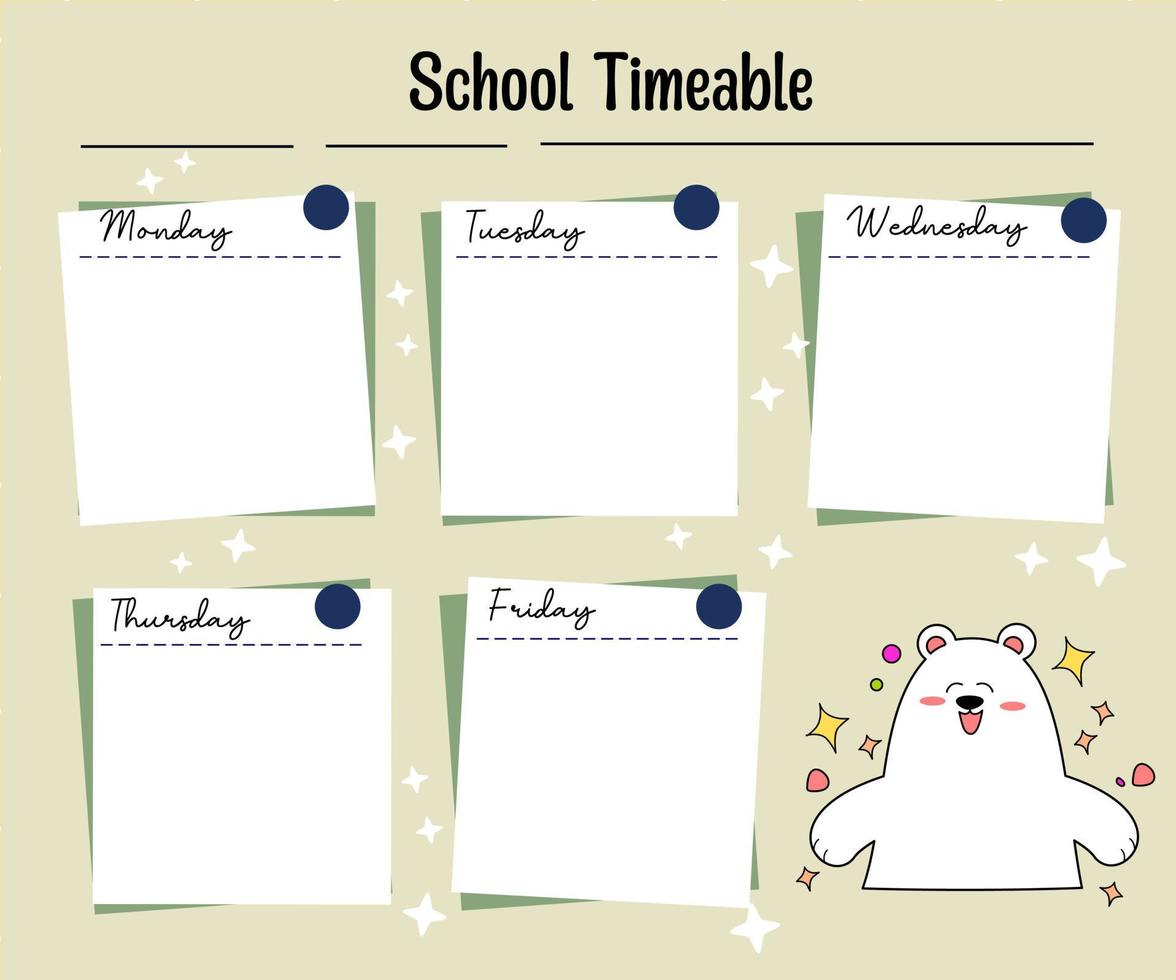 kawaii bear weekly planner vector