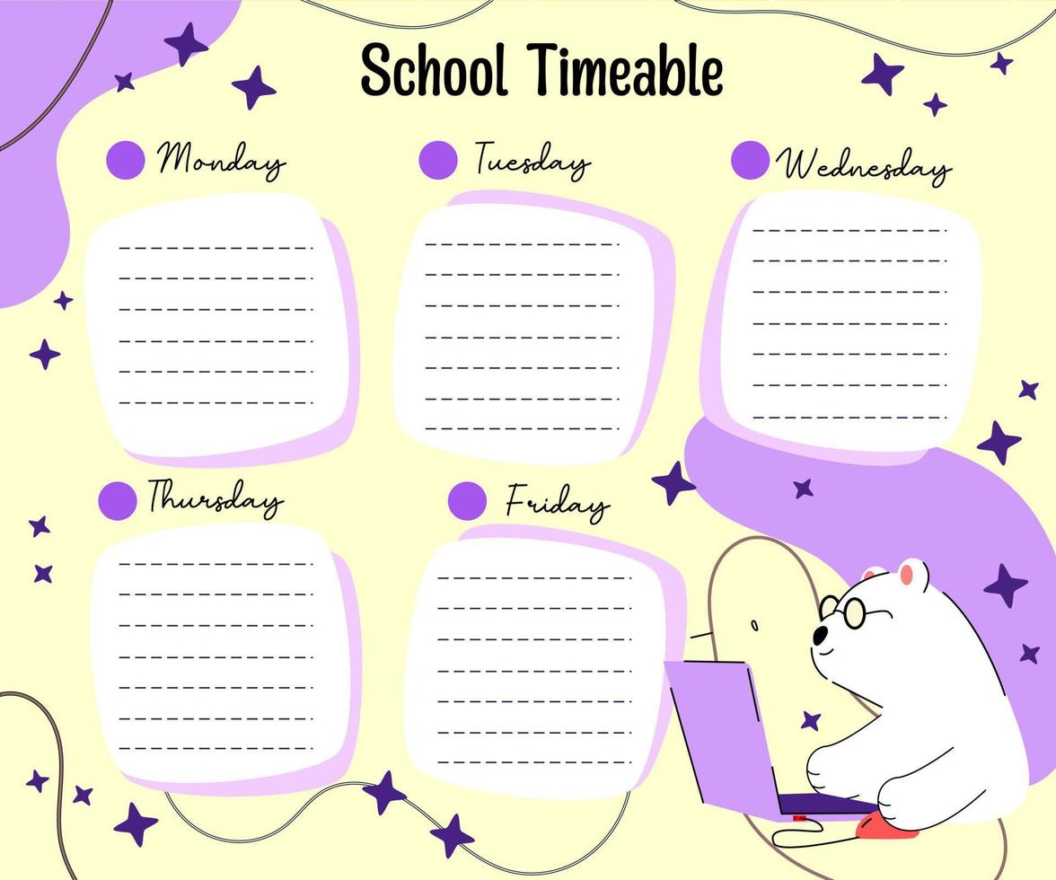 kawaii bear weekly planner vector
