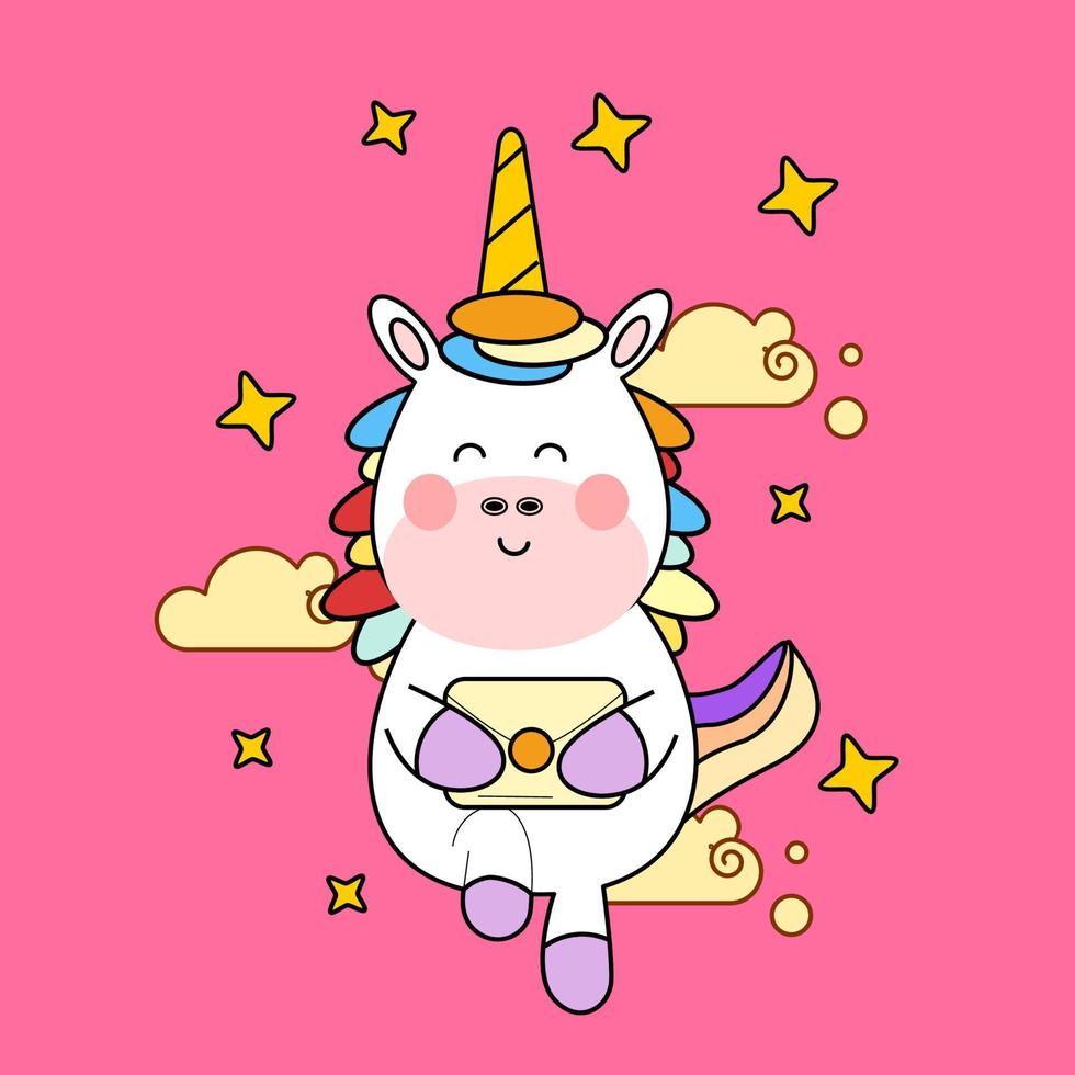 kawaii cartoon unicorn illustration hand drawn vector