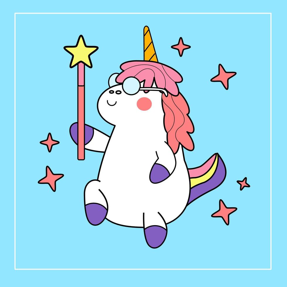 kawaii cartoon unicorn illustration hand drawn vector