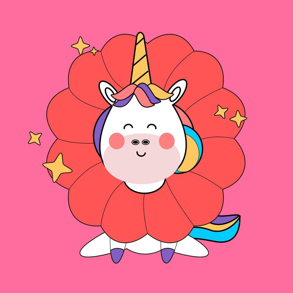 kawaii cartoon unicorn illustration hand drawn vector