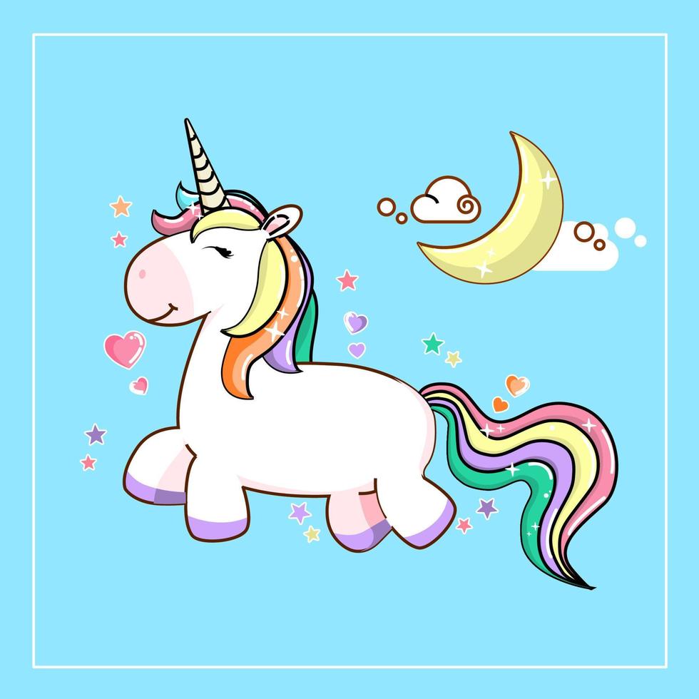 kawaii cartoon unicorn illustration hand drawn vector