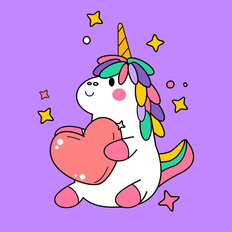 dibujado a mano kawaii dibujos animados unicornio ilustración vector