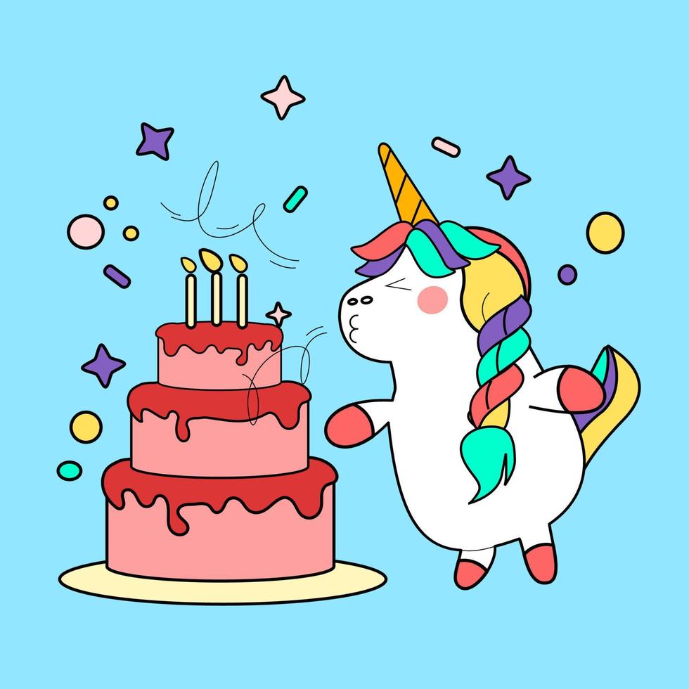 dibujado a mano kawaii dibujos animados unicornio ilustración vector