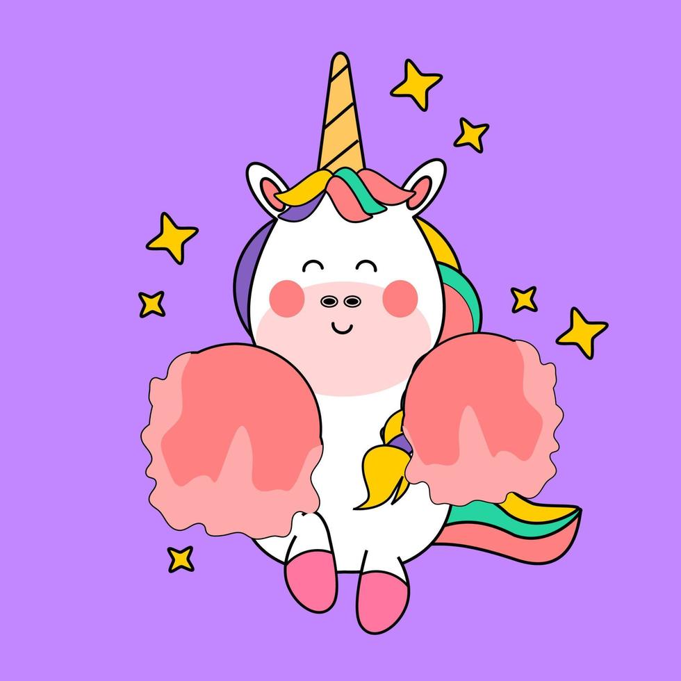 dibujado a mano kawaii dibujos animados unicornio ilustración vector