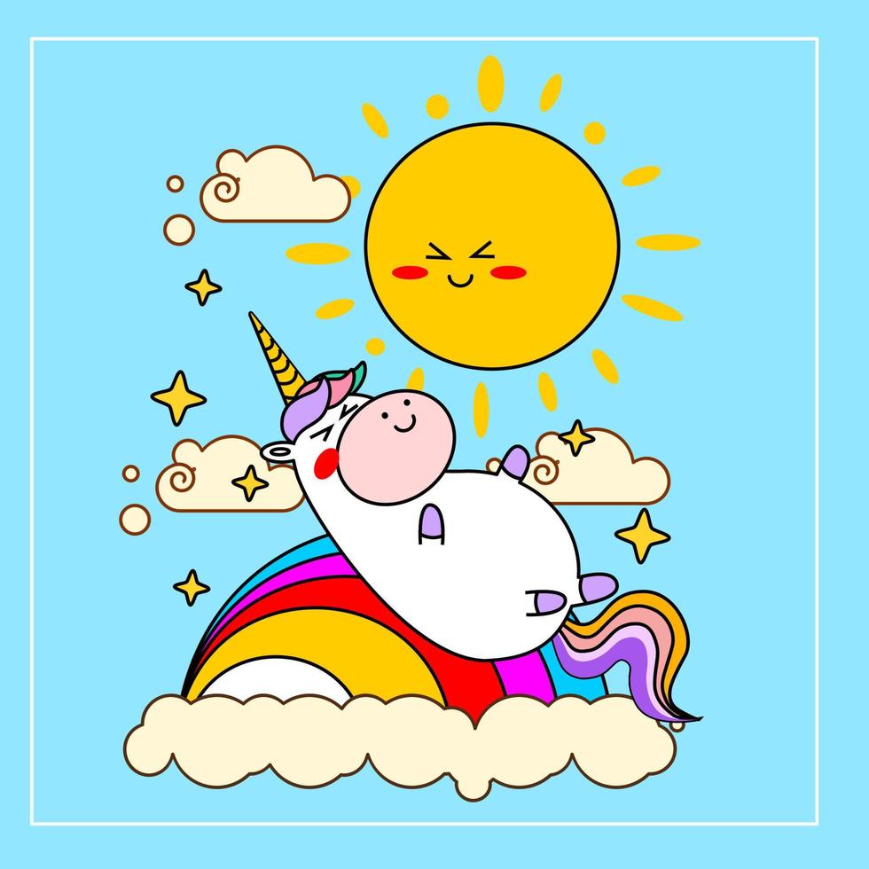 dibujado a mano kawaii dibujos animados unicornio ilustración vector