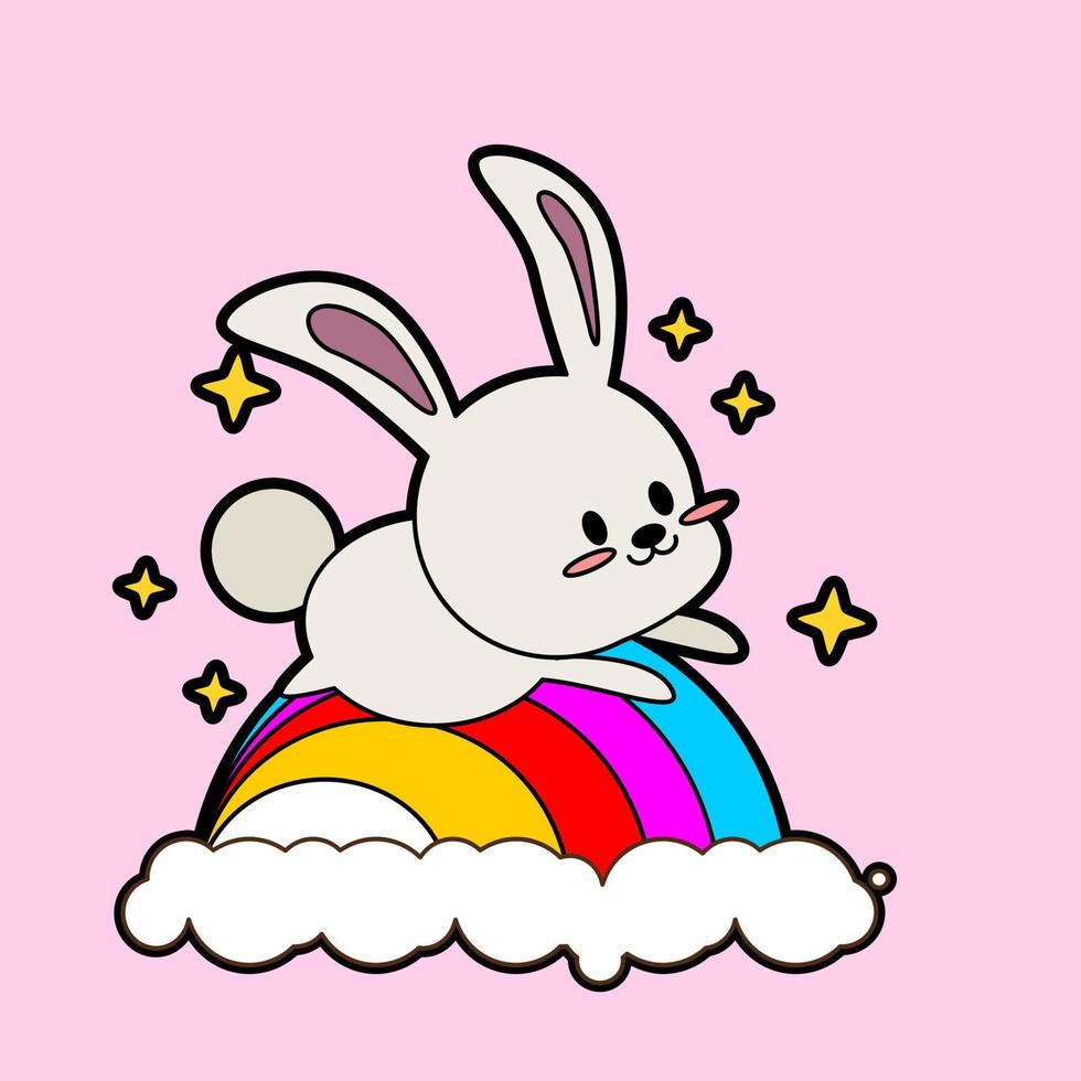 kawaii cartoon bunny sticker vector