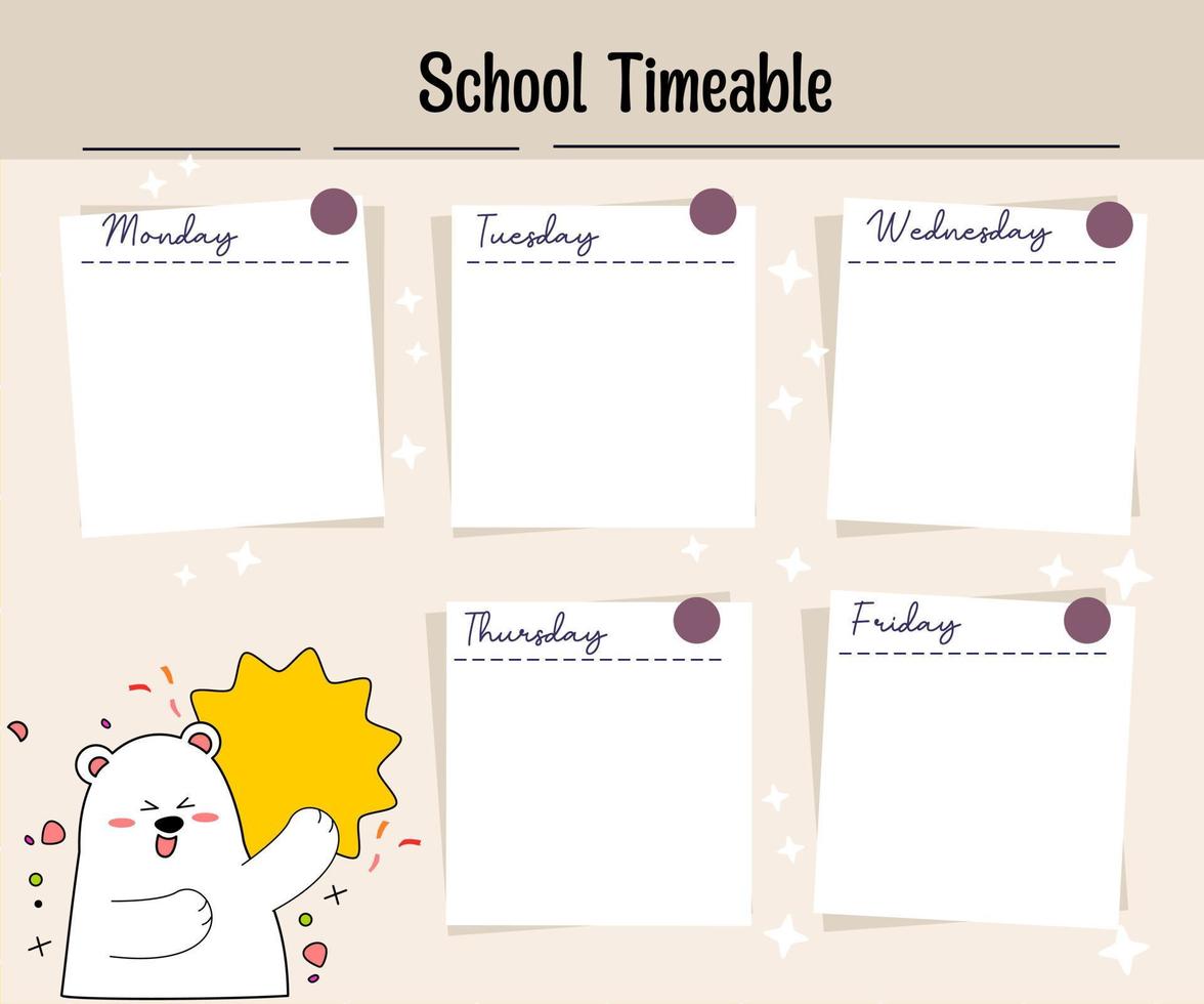 kawaii bear weekly planner vector