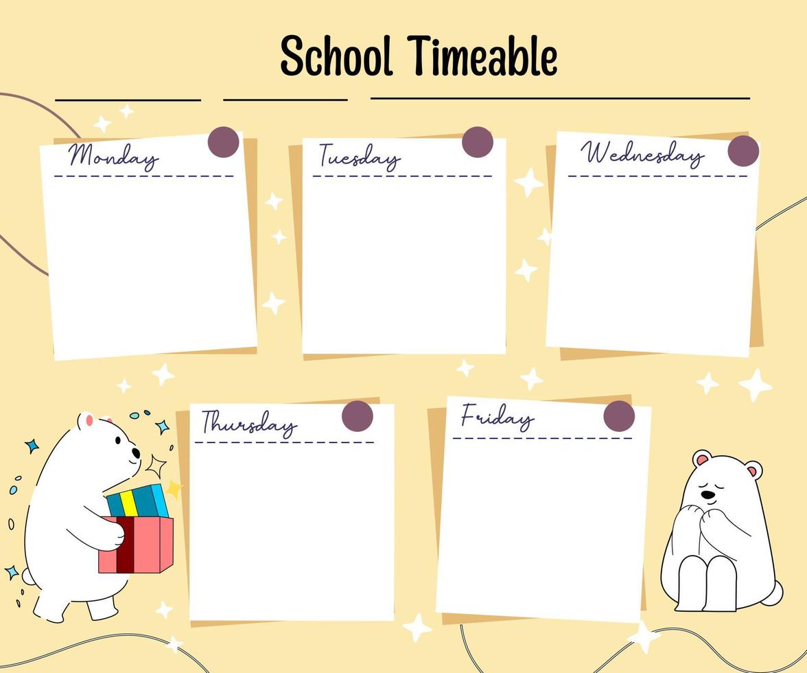 kawaii bear weekly planner vector