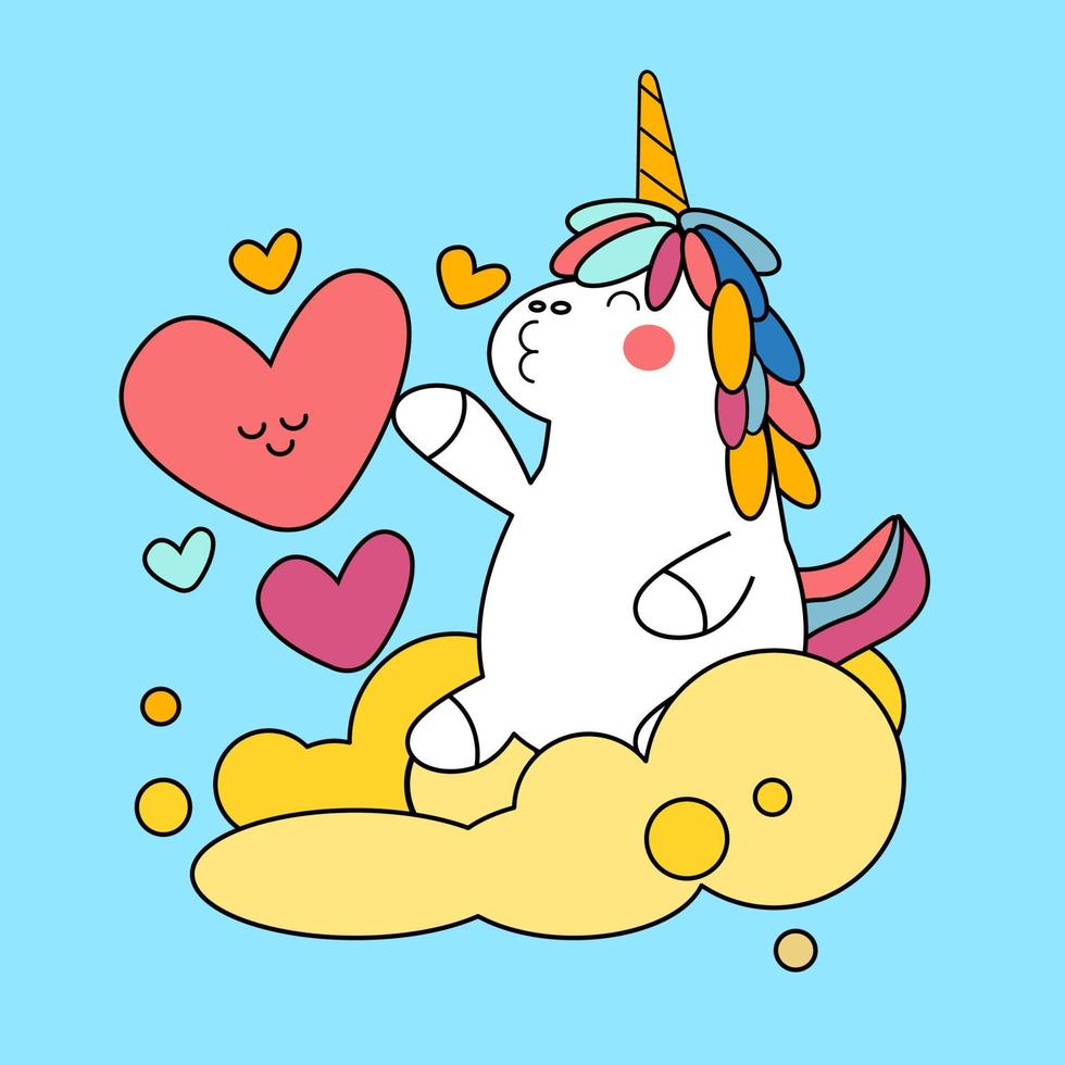 dibujado a mano kawaii dibujos animados unicornio ilustración vector