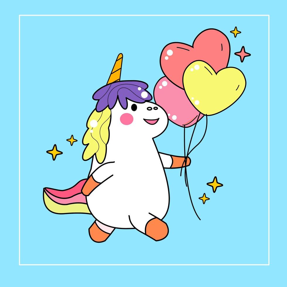 dibujado a mano kawaii dibujos animados unicornio ilustración vector