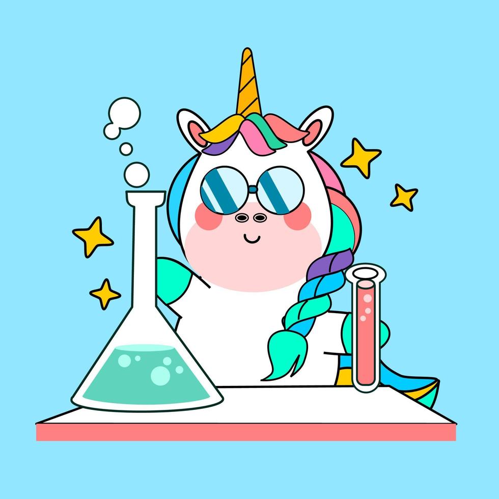 kawaii cartoon unicorn illustration hand drawn vector