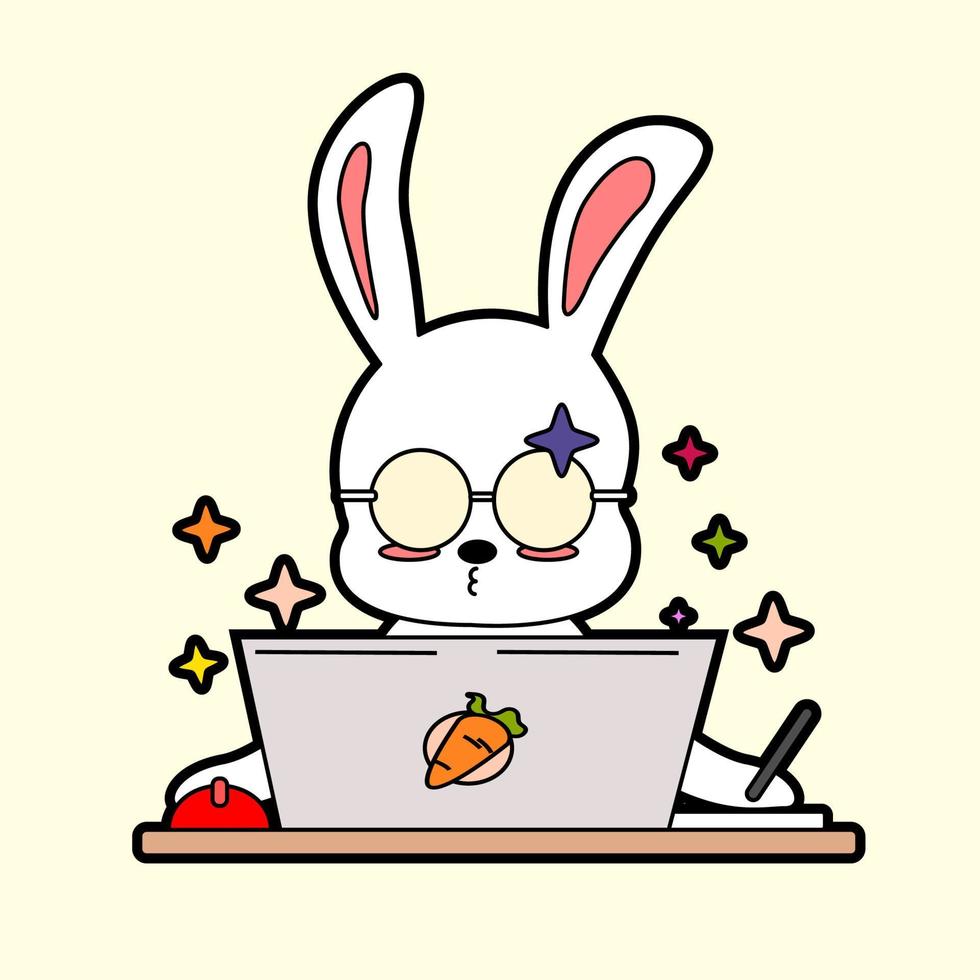 kawaii cartoon bunny sticker vector
