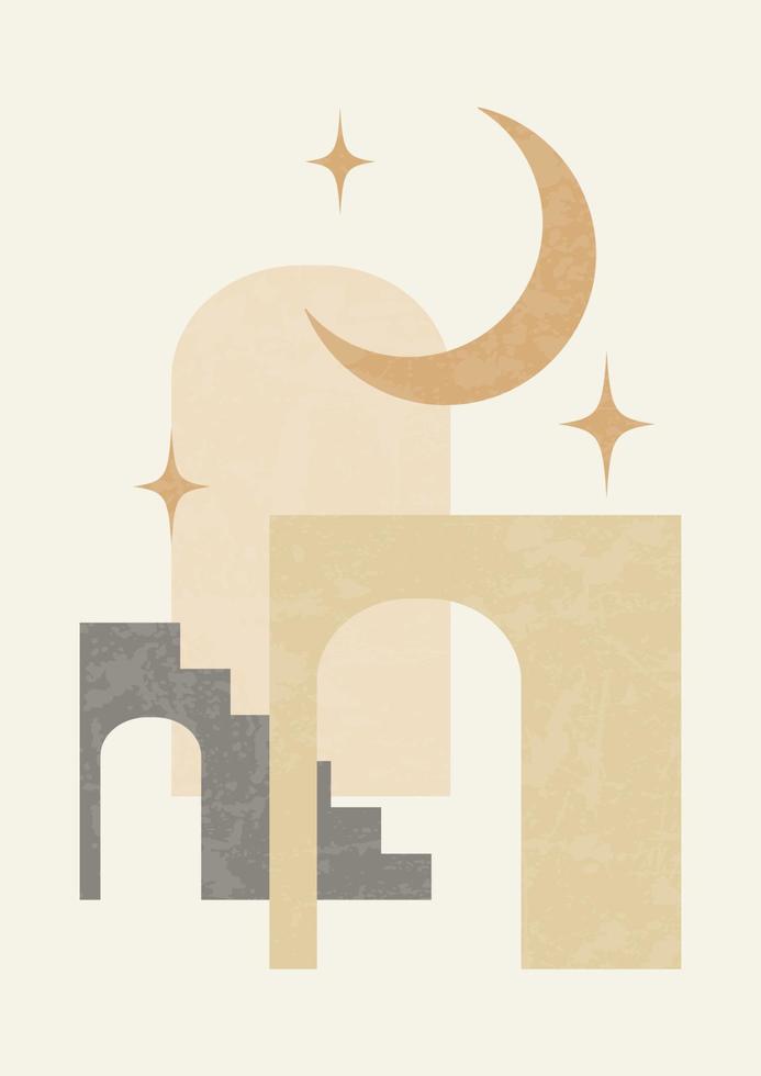 Architecture elements and moon poster illustration. Modern aesthetic illustrations. Boho style artistic design for wall decoration vector
