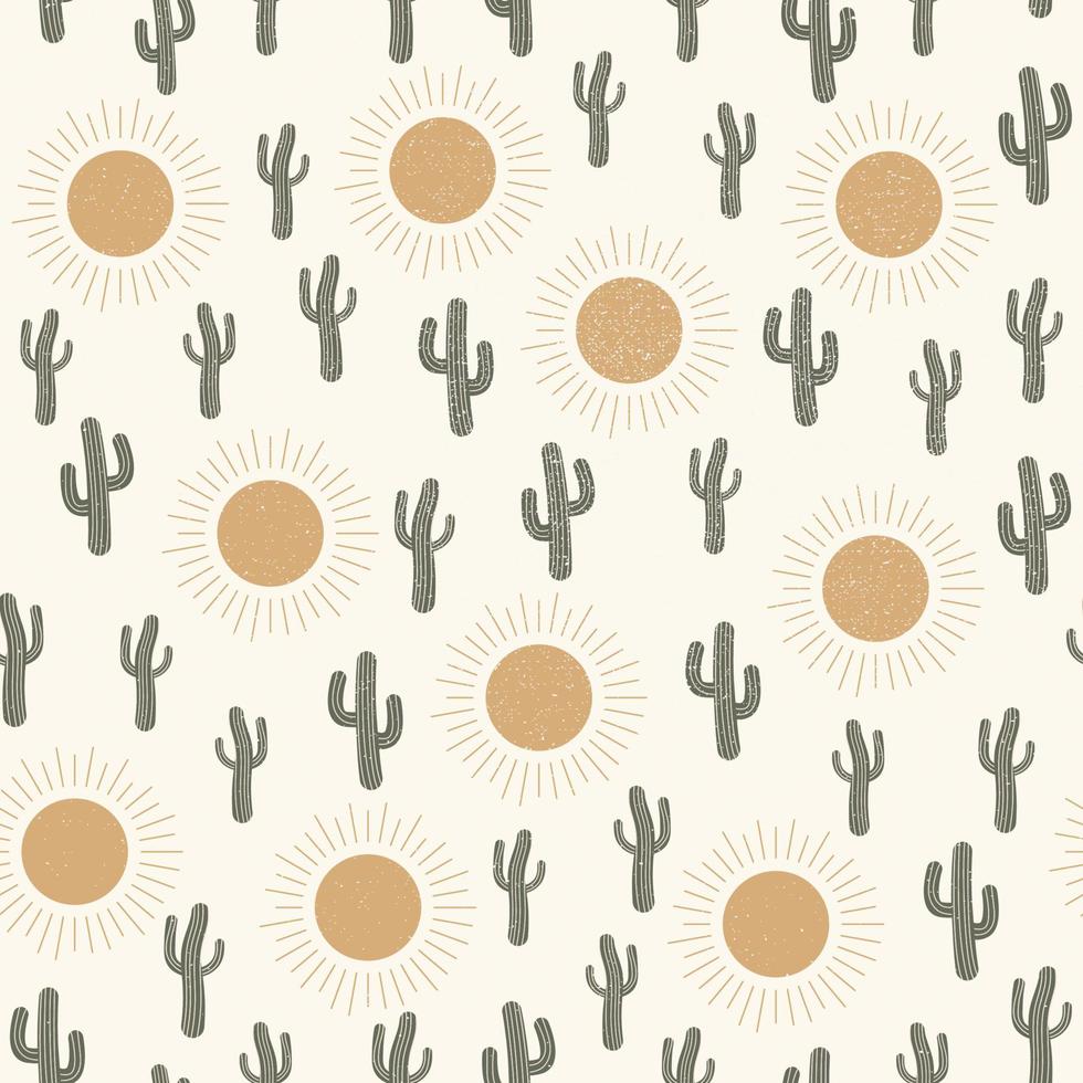 Seamless textured pattern vector summer cactus on desert with sun for fashion fabric and all prints on light beige sand background