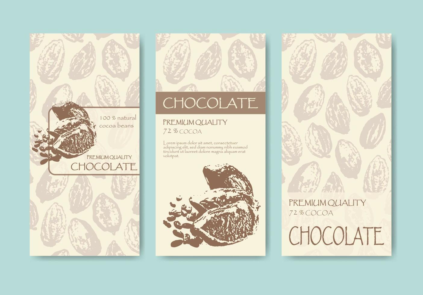 Vector Set Of Chocolate Bar Package Designs Dark Chocolate. Editable Packaging Template Collection