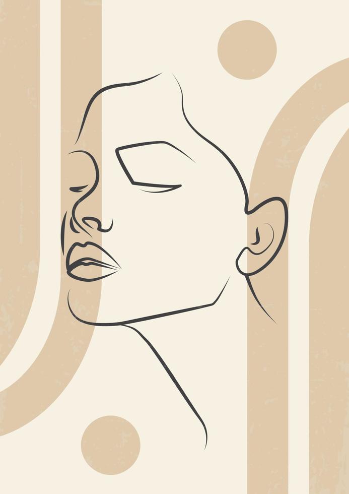 Woman face profile and lines art drawing. Vector illustration for home decoration print