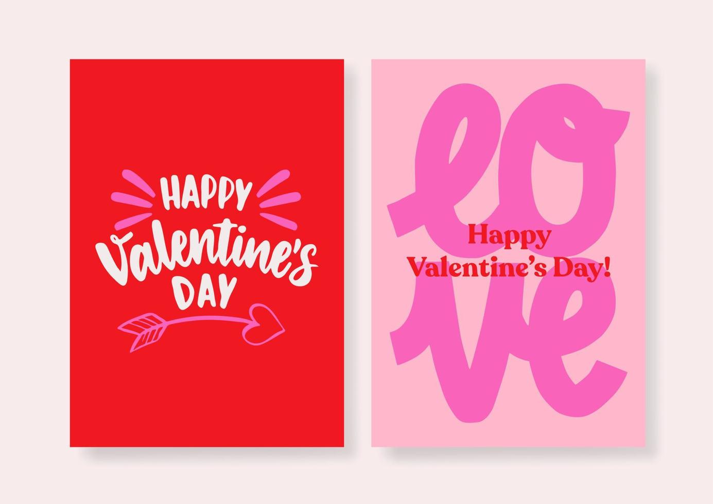 A set of two Valentine's Day designs in red and pink colours. Romantic card, invitation, poster design templates. vector