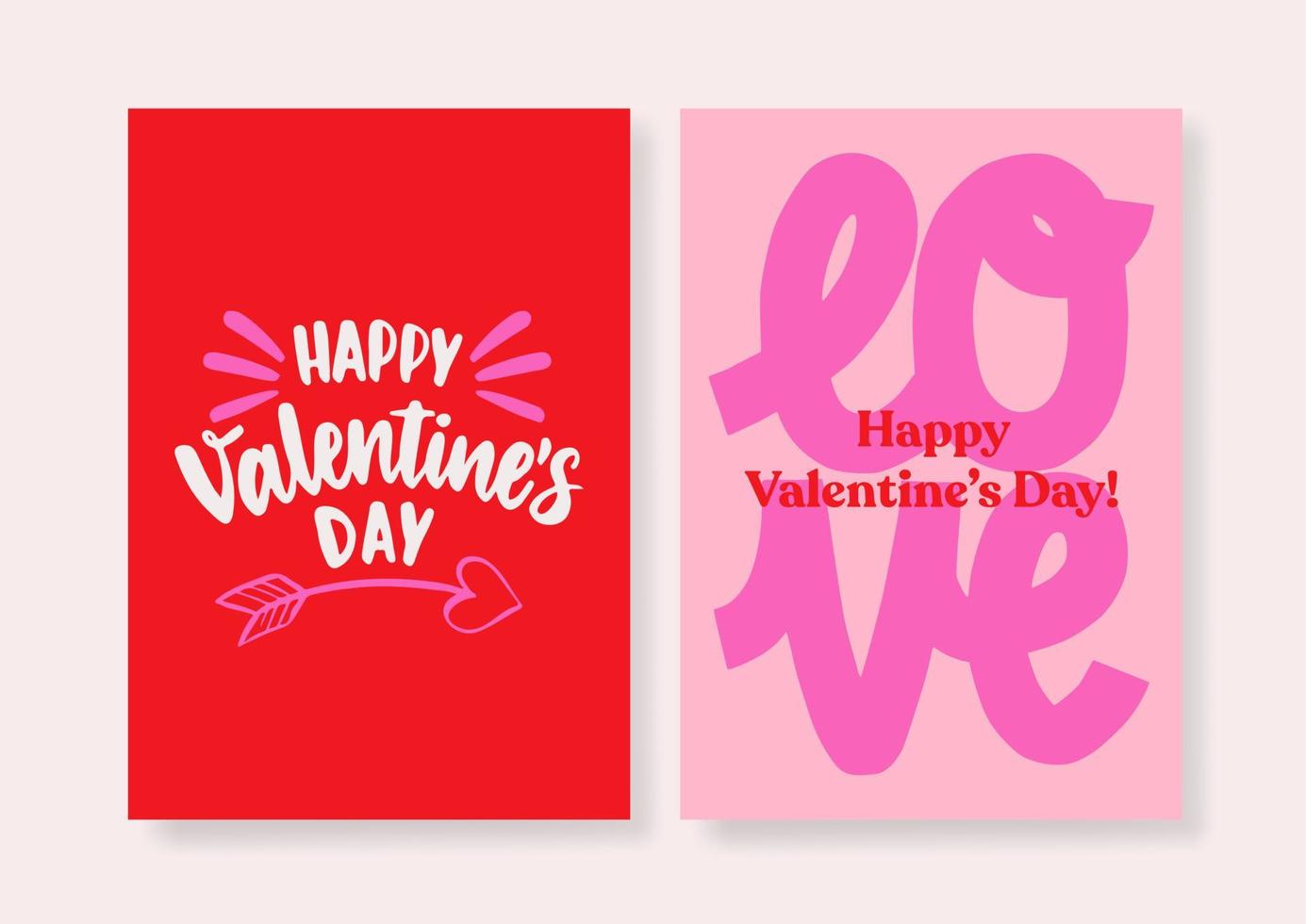 un conjunto de dos diseños de San Valentín en colores rojo y rosa. tarjeta romántica, invitación, plantillas de diseño de afiches. vector