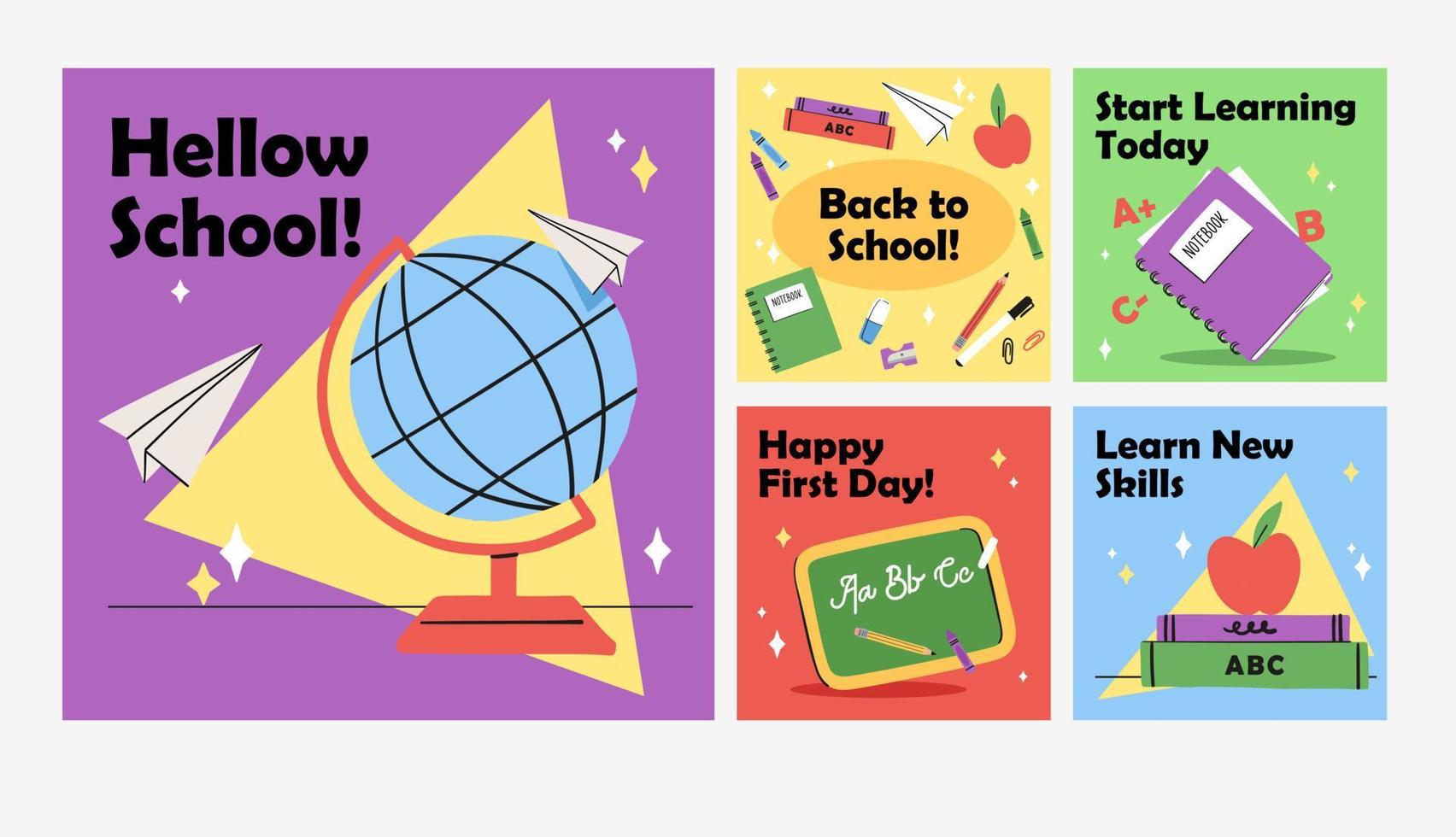hand drawn back to school instagram posts collection vector