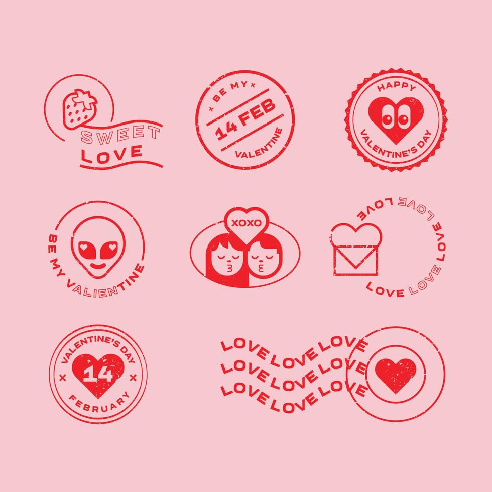 Valentine's Day illustrations and typography elements. Postage stamps emblems vector