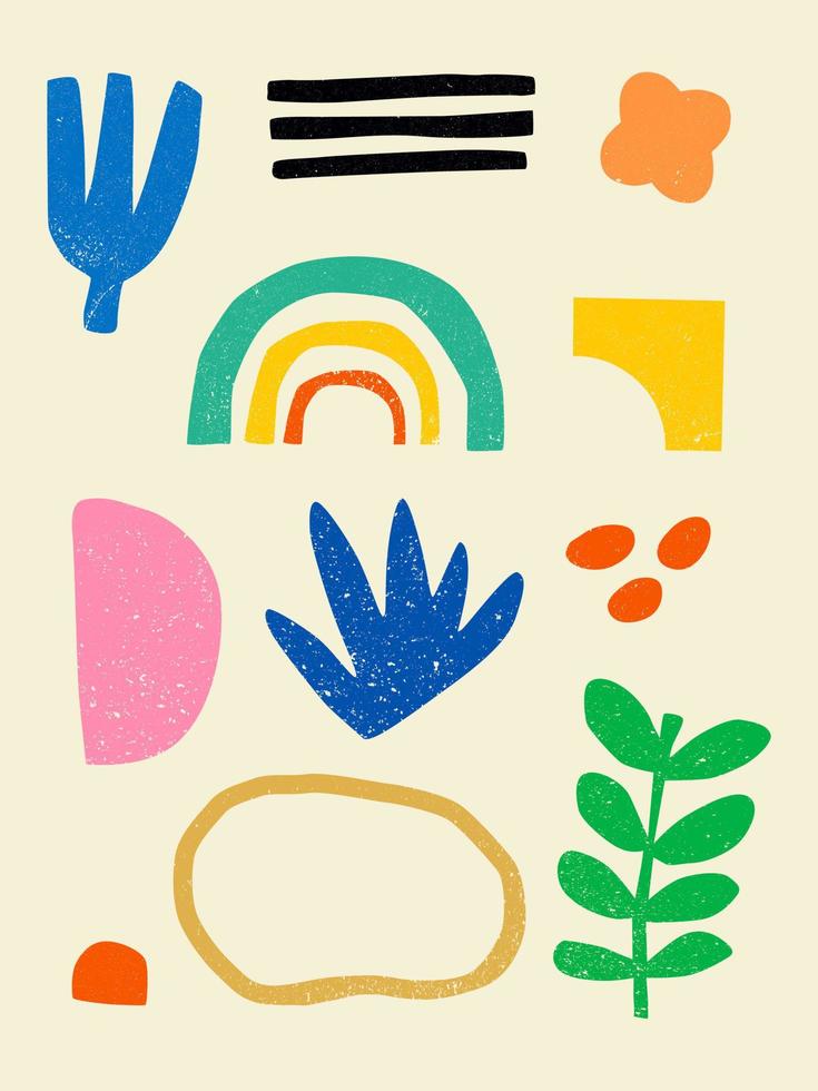 Set of Hand drawn various colorful shapes and doodle objects. Abstract contemporary modern trendy vector illustration. All elements are isolated
