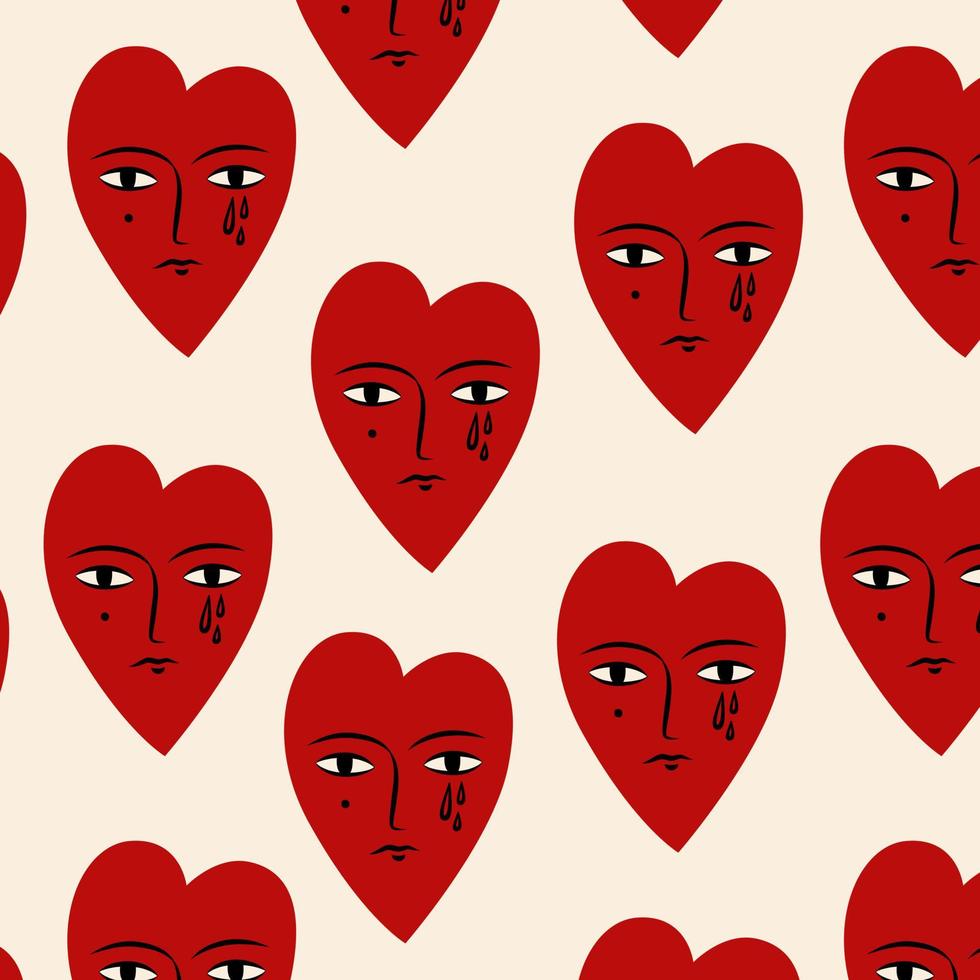 seamless vector pattern with vintage groovy heart and tear. Psychedelic ...