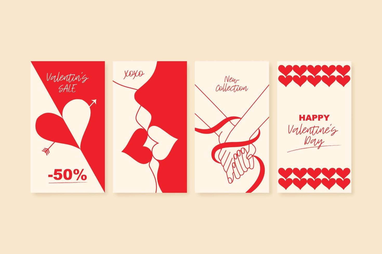 Happy Valentine's Day greeting cards. Trendy abstract art templates. Suitable for social media stories, mobile apps, banners design and webinternet ads. vector