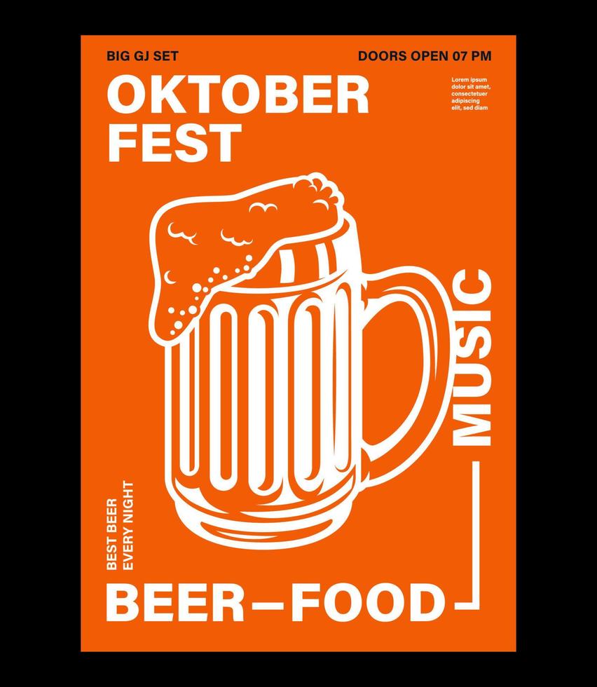 Oktoberfest celebration poster, pretzel, glass of beer and bottle with typography. Vector holiday flyer template for traditional German beer festival.