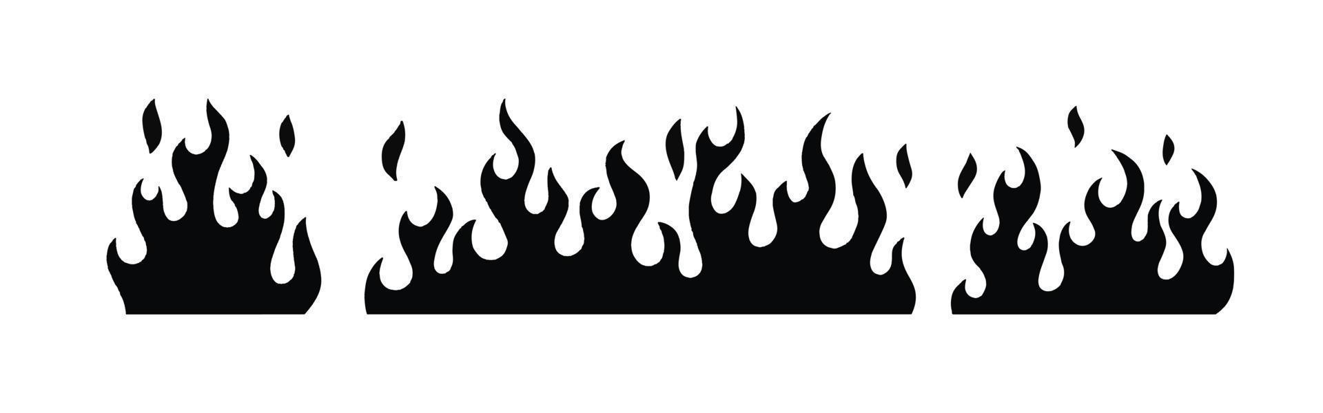 conjunto de fuego en negro con varias formas y longitudes vector