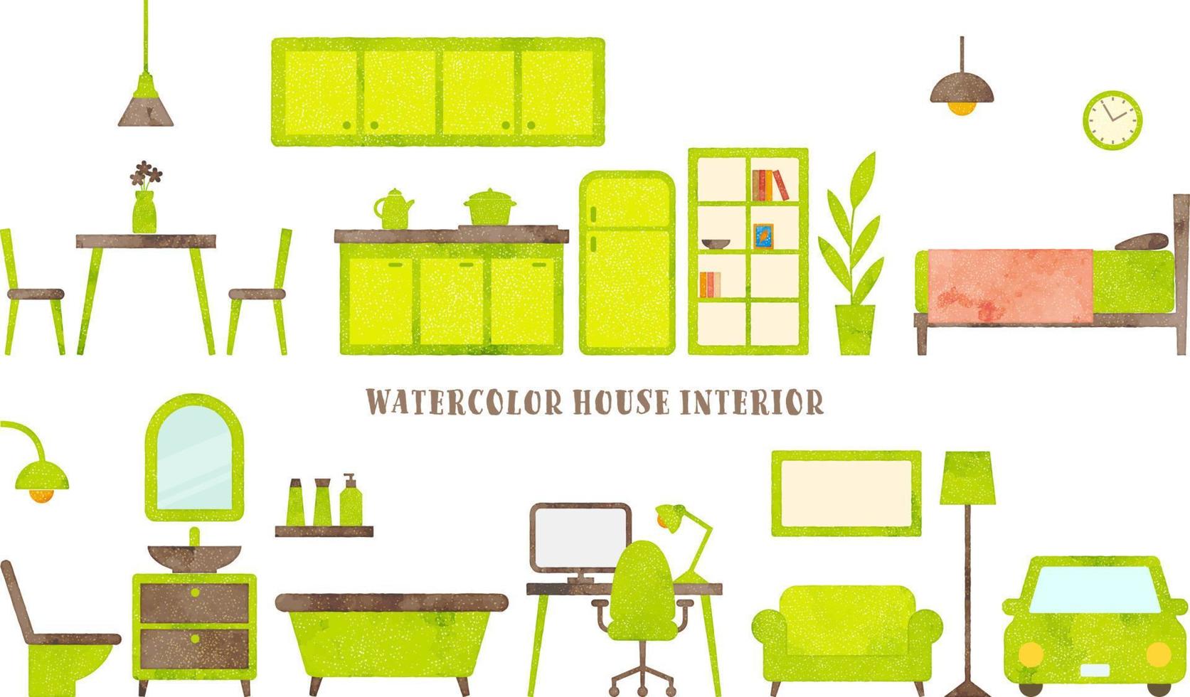 set of vector watercolor furniture illustration