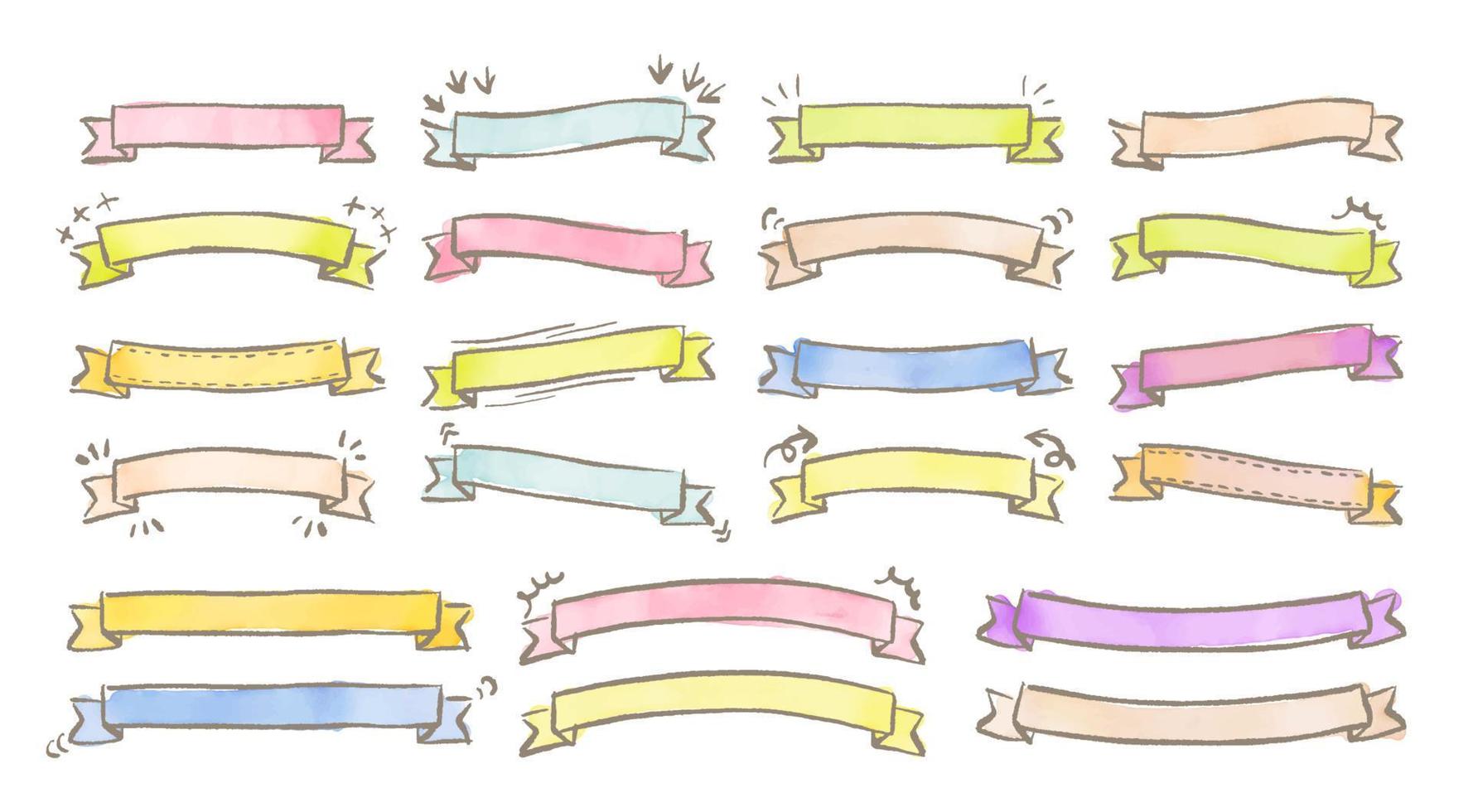 Hand drawn colorful ribbon set -watercolor vector