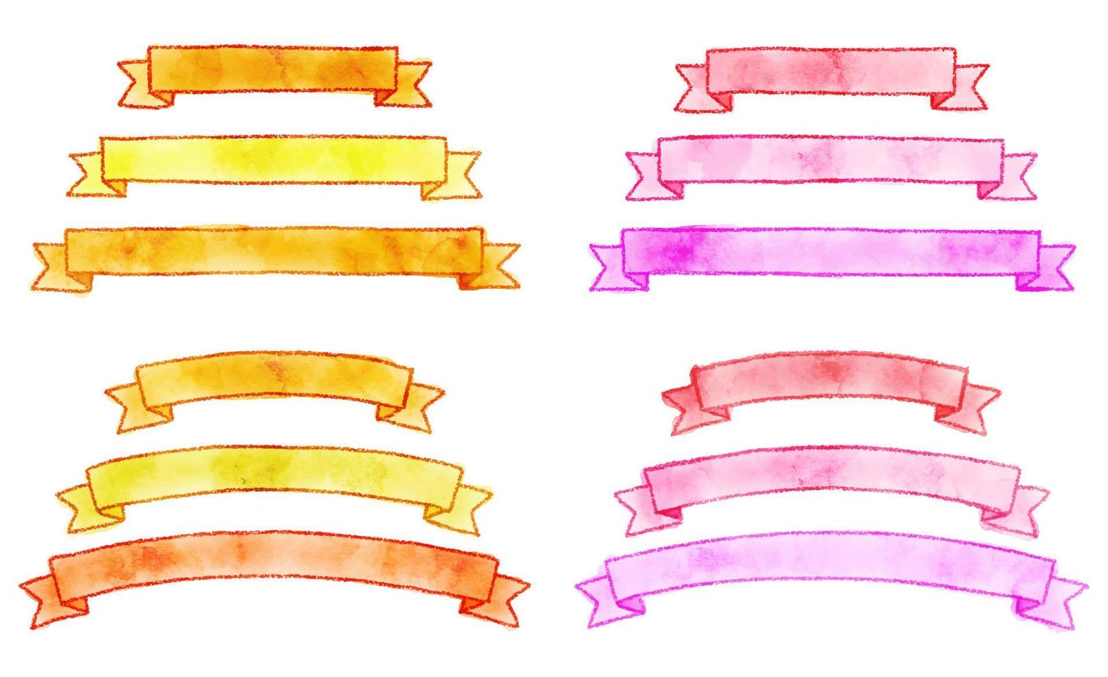 vector hand drawn watercolor ribbon set