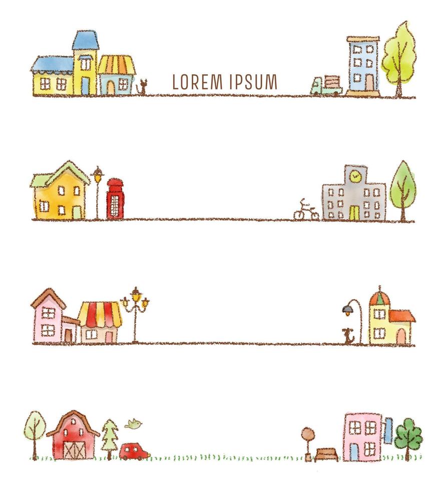 casas dibujadas a mano con acuarela. ilustración linda del paisaje urbano para la decoración vector