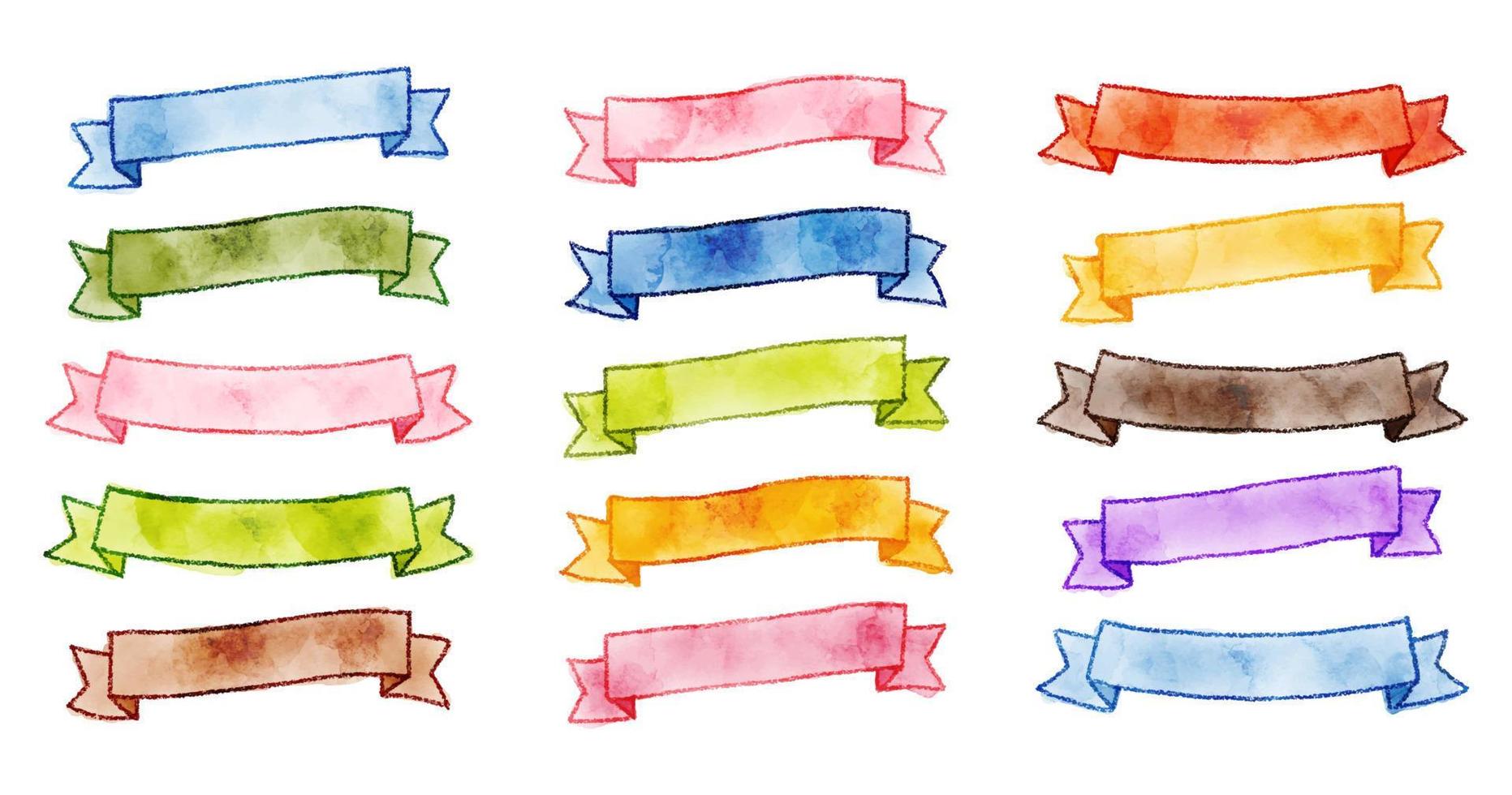 vector hand drawn watercolor ribbon set