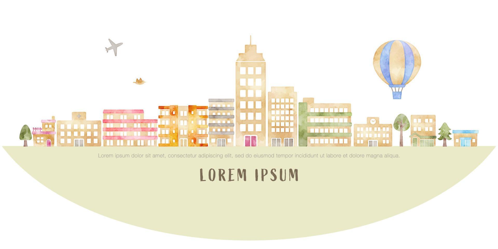 watercolor hand drawn cityscape vector